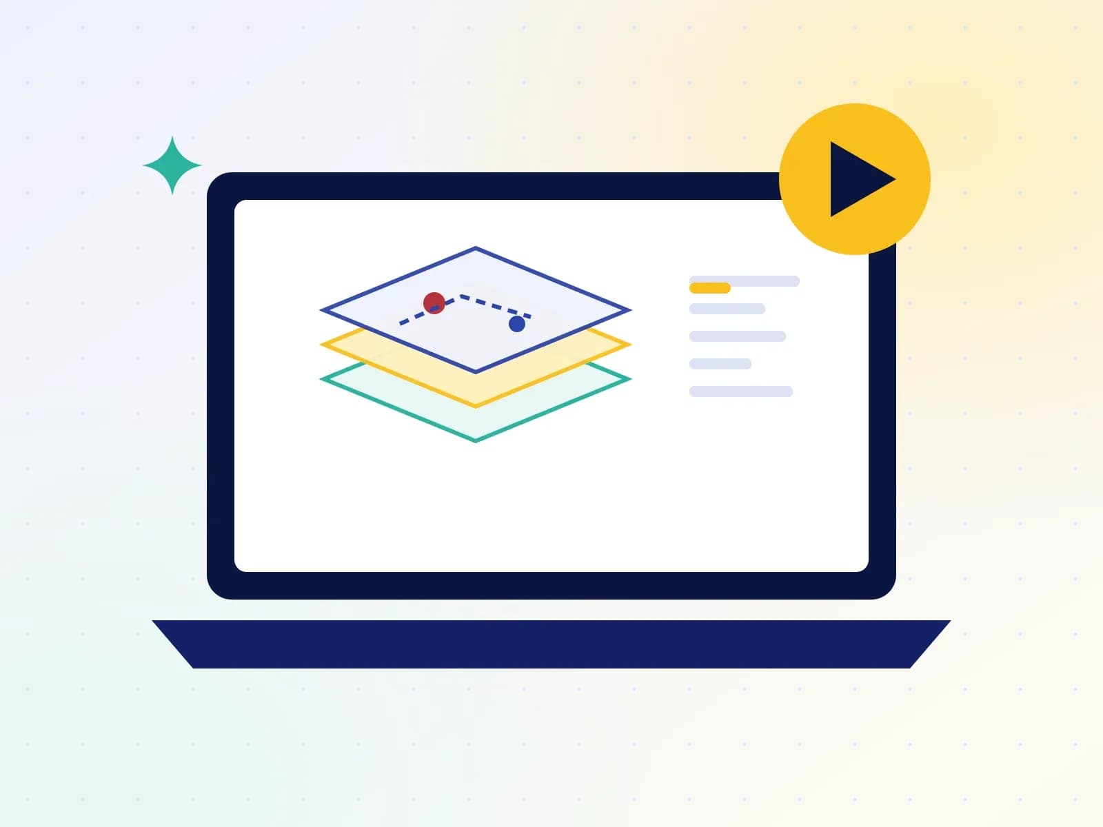 Ordinateur affichant des couches cartographiques et une vidéo